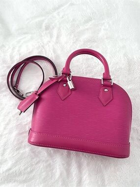 Louis Vuitton Epi Alma BB Pink Top Handle Bag with original strap, lock, & keys